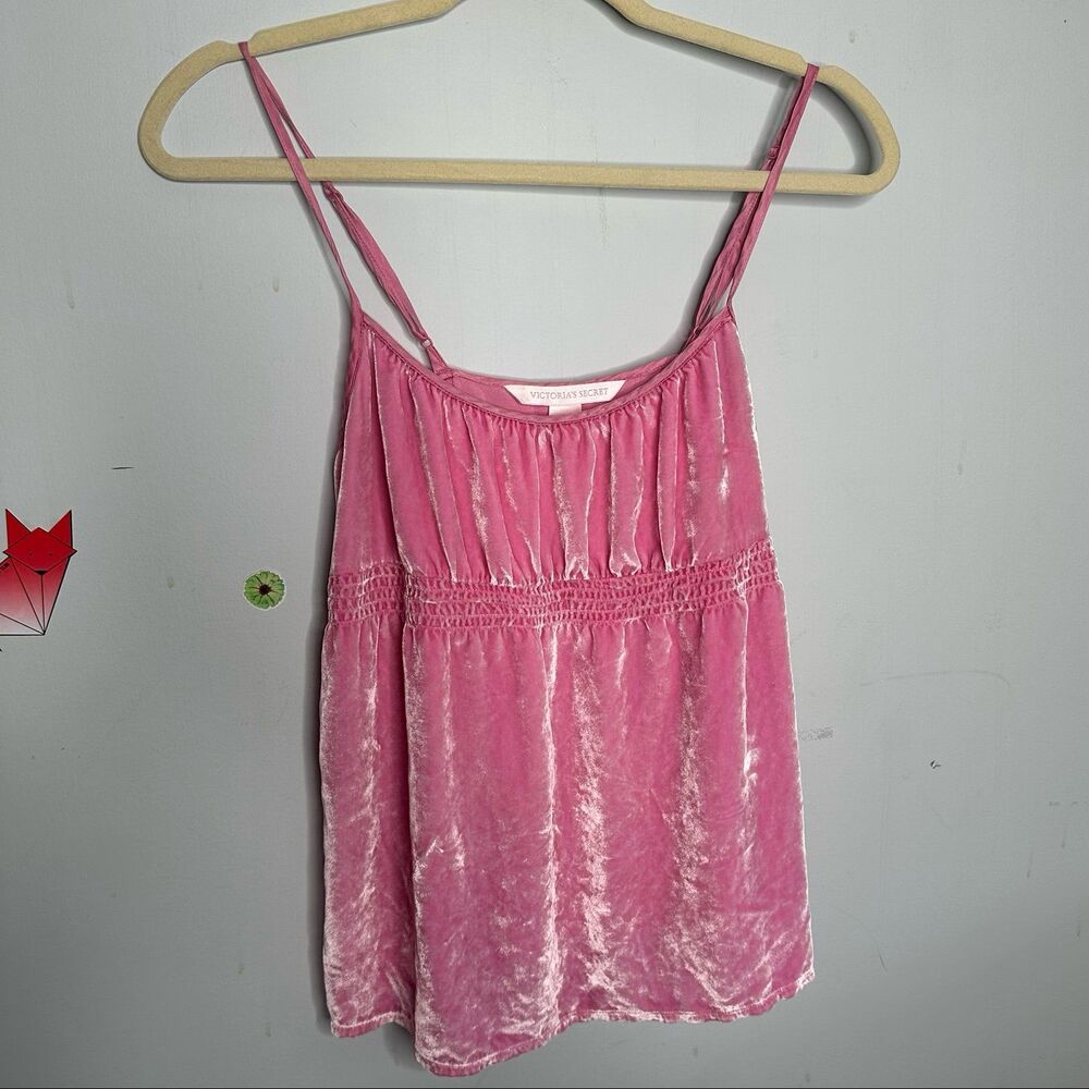 Vintage 2005 Y2K Victoria’s Secret Bubblegum Pink Velvet Empire Waist Tank Top